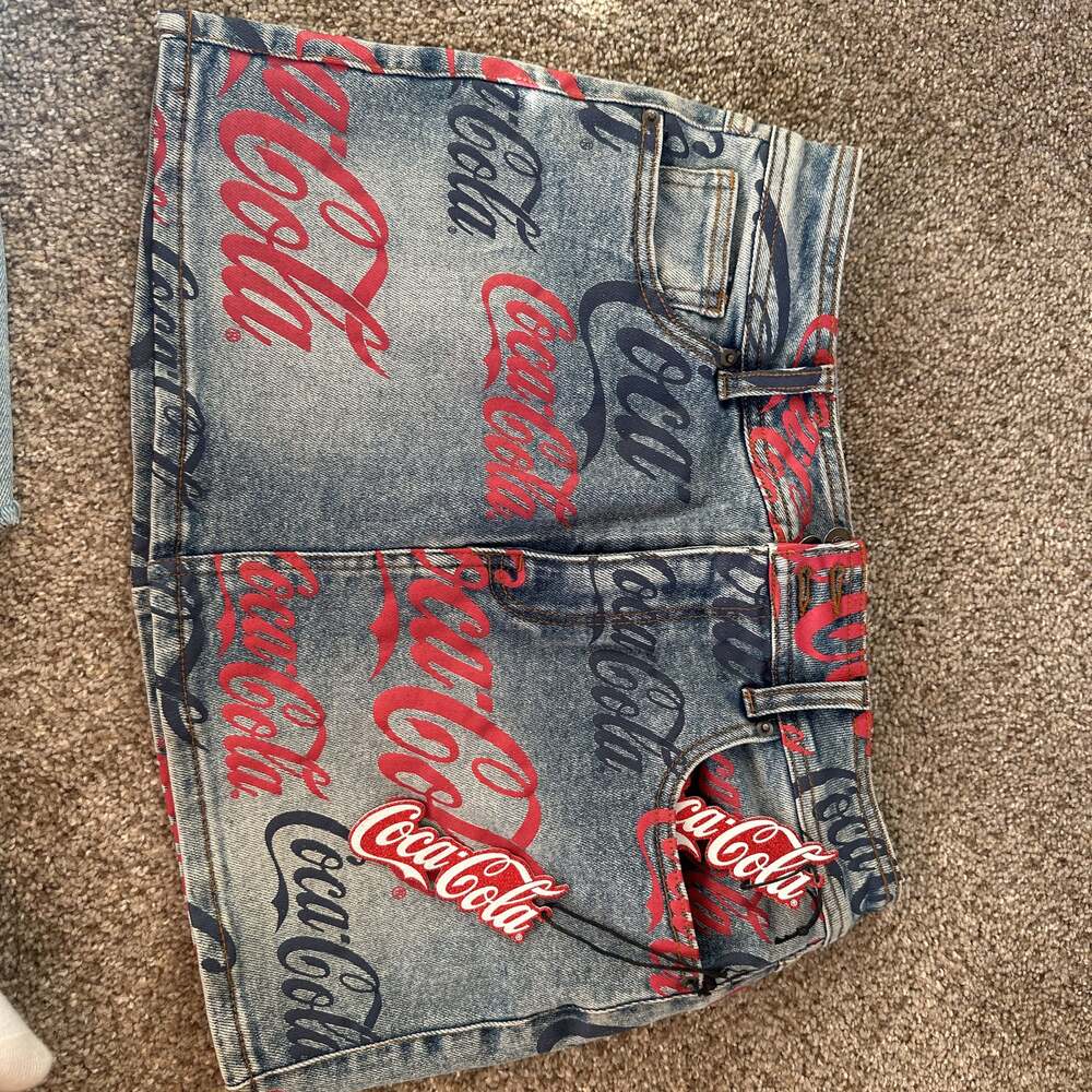 Coca-Cola Red and White High Waisted Frayed Denim Shorts